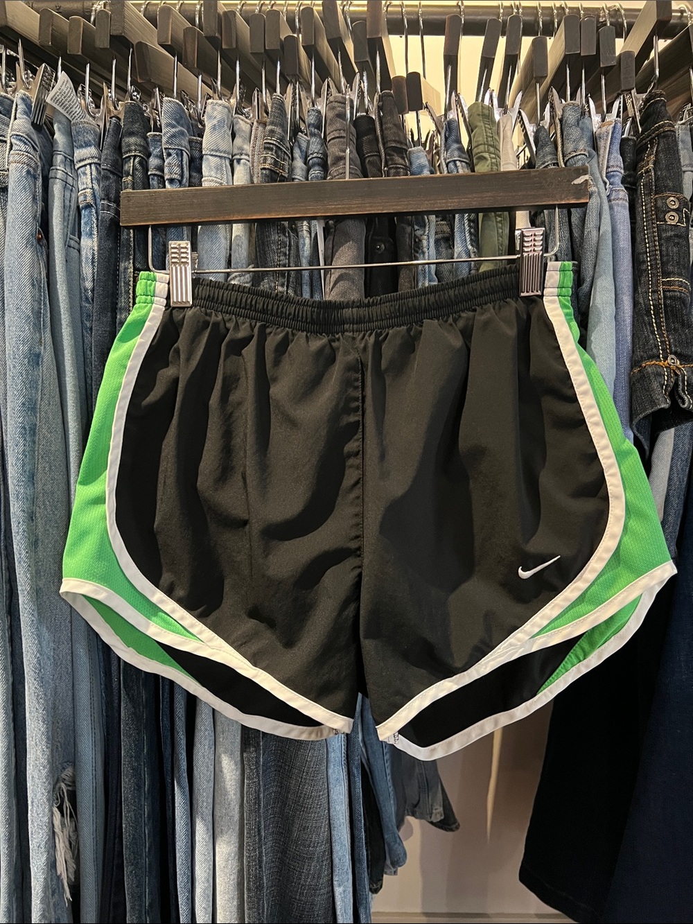 Nike Black and Green Athletic Running Shorts